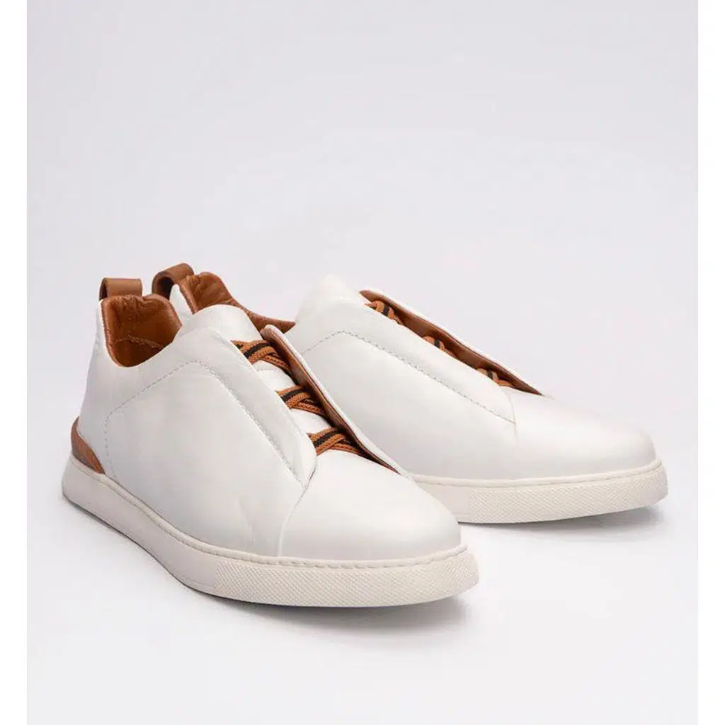 Erkek Deri Sneaker Siyah Kahverengi Ve Beyaz Kahverengi