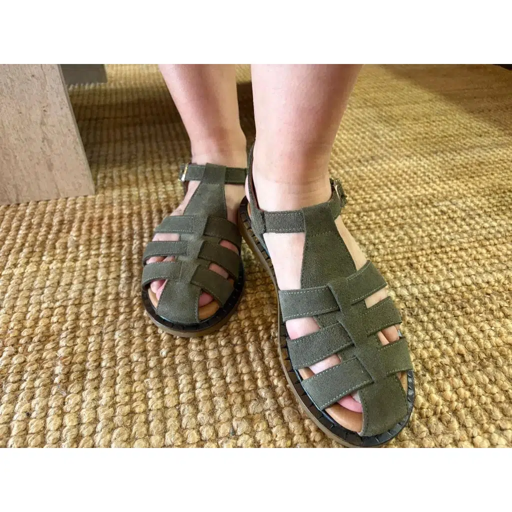 Kadın Hakiki Der i Haki Süet Sandalet