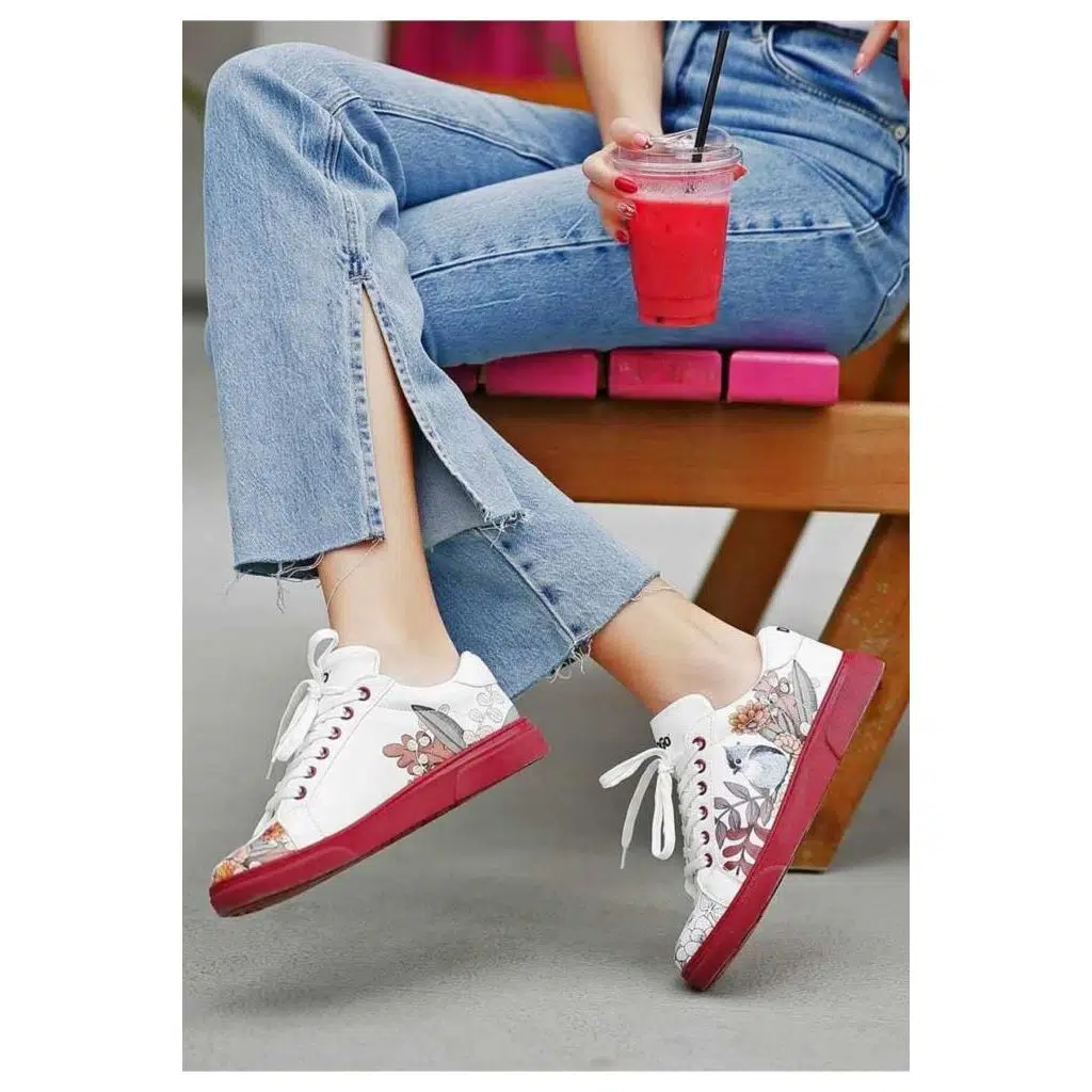 Kadın Vegan Deri Beyaz Sneakers - Magic In The Air Tasarım