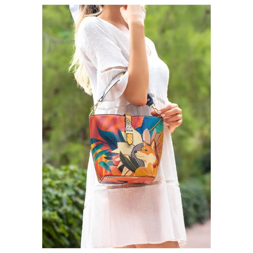 Kadın Vegan Deri Çok Renkli El Çantası - Blooming Dog Tasarım