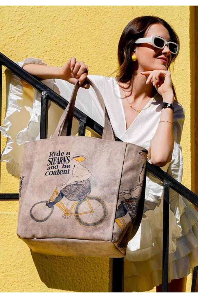Kadın Vegan Deri Gri Large Tote Bag - Rider Woman Tasarım