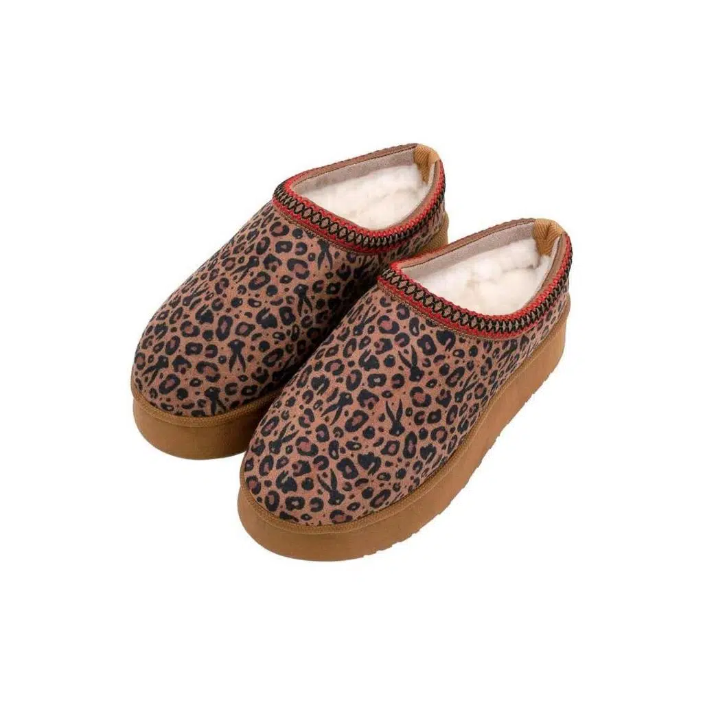 Kadın Vegan Deri Kahverengi Terlik - Looney Tunes Leopard Looney Tasarım