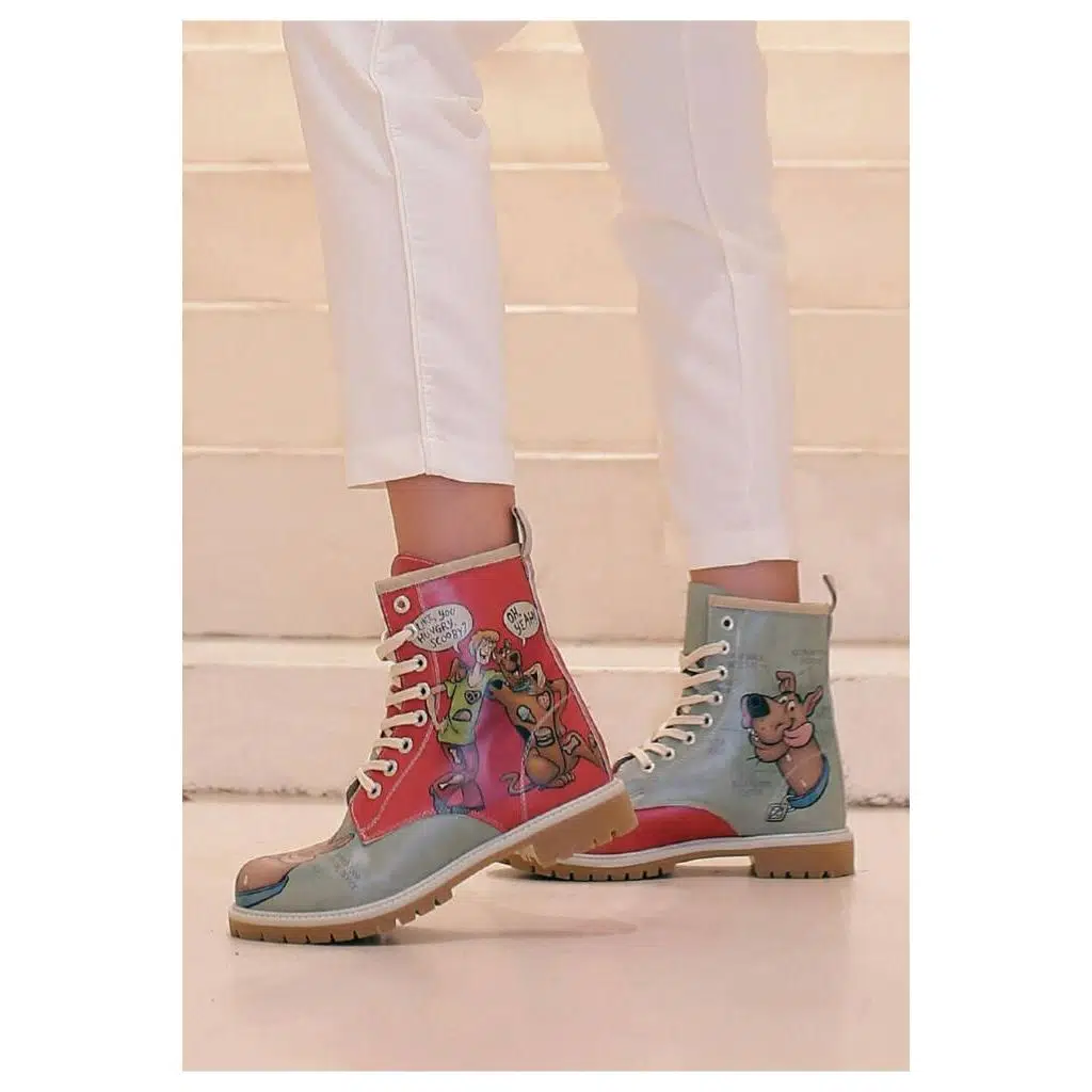 Kadın Vegan Deri Kırmızı Uzun Bot - Warner Bros Hungry Doo Scooby Doo Tasarım