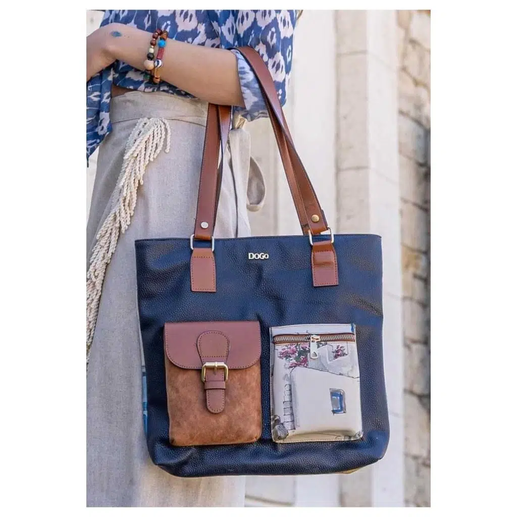 Kadın Vegan Deri Lacivert Omuz Çantası - Paperflower Tasarım