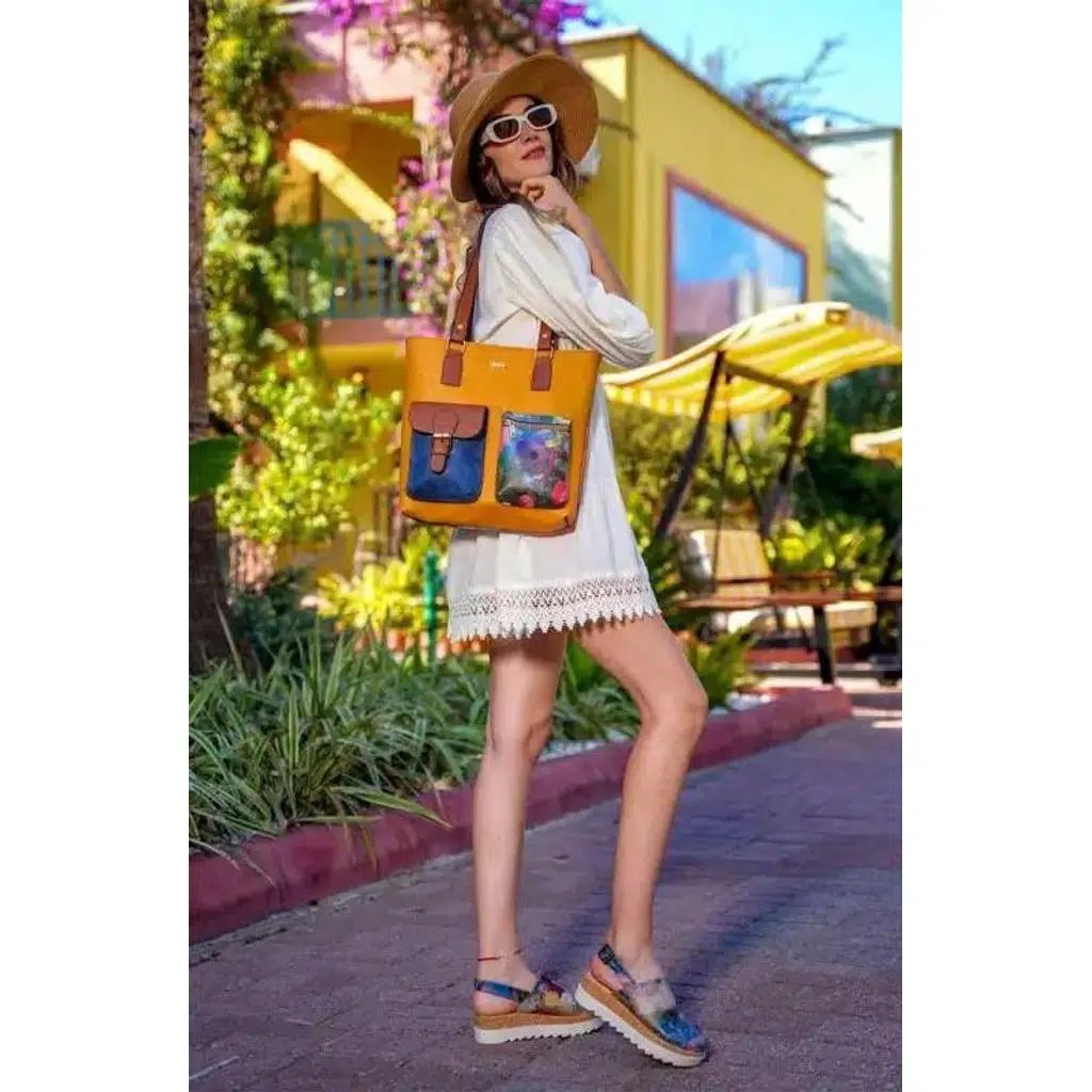 Kadın Vegan Deri Sarı Omuz Çantası - Full of Hope Tasarım