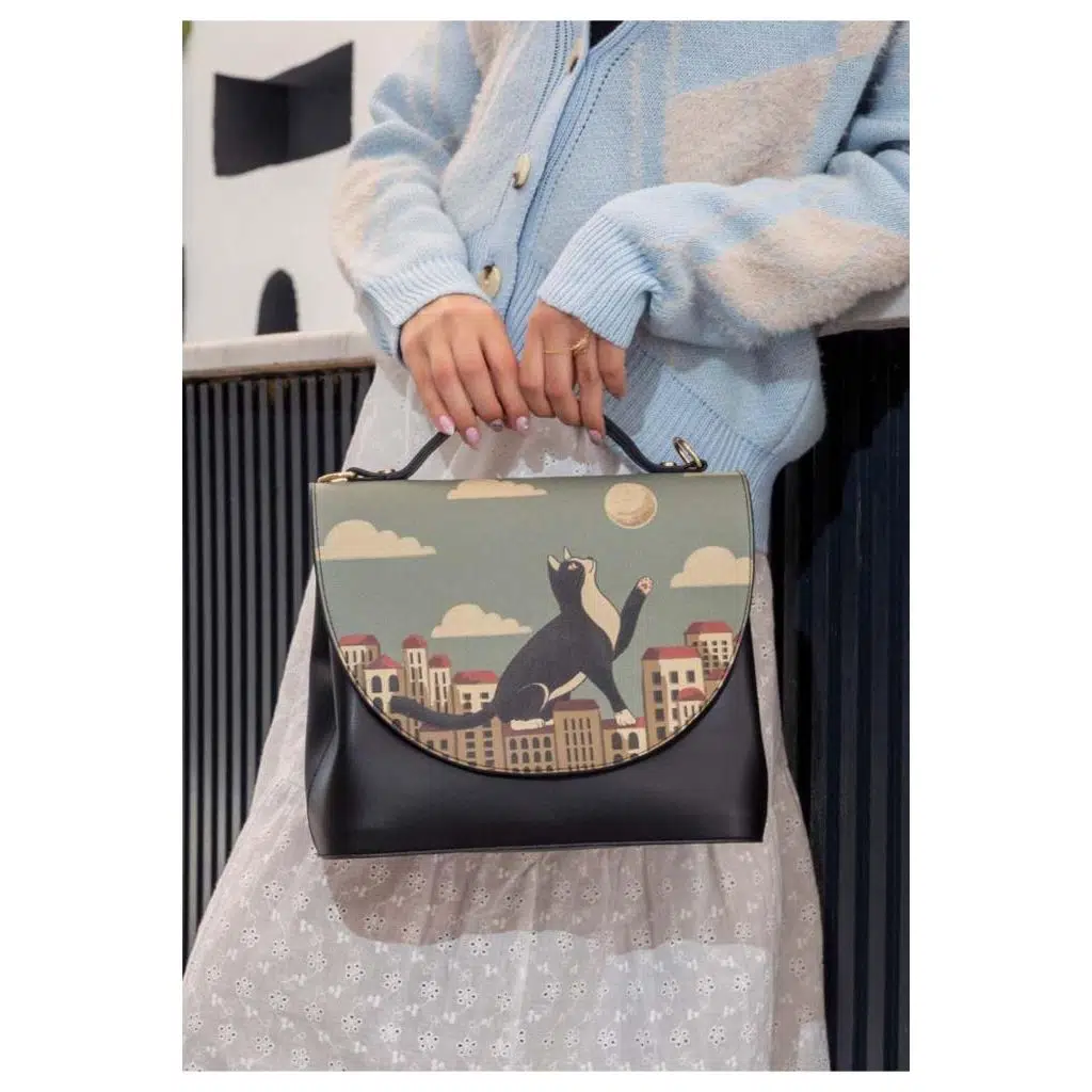 Kadın Vegan Deri Siyah El Çantası - Over the Moon Tasarım