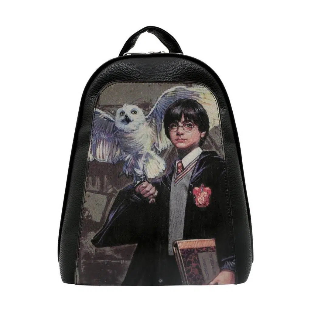 Kadın Vegan Deri Siyah Sırt Çantası - Warner Bros Harry And Hedwig Harry Potter Tasarım