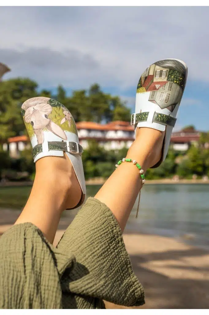 Kadın Vegan Deri Turkuaz Terlik - Going on an Adventure Tasarım