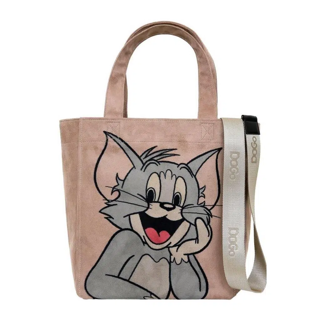 Kadın Vegan Krem Large Tote Bag - Warner Bros Smiles and Whiskers Tasarım