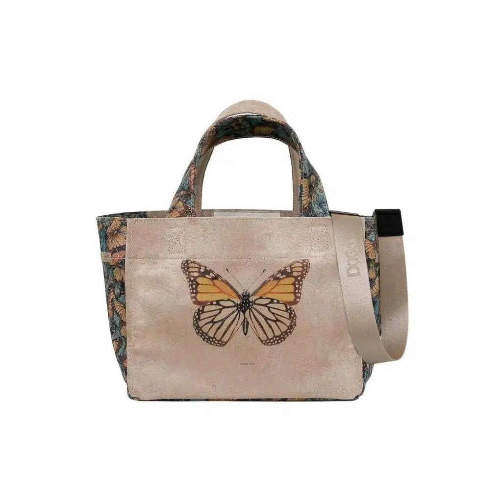 Kadın Vegan Krem Medium Tote Bag - Moths and Butterflies Tasarım