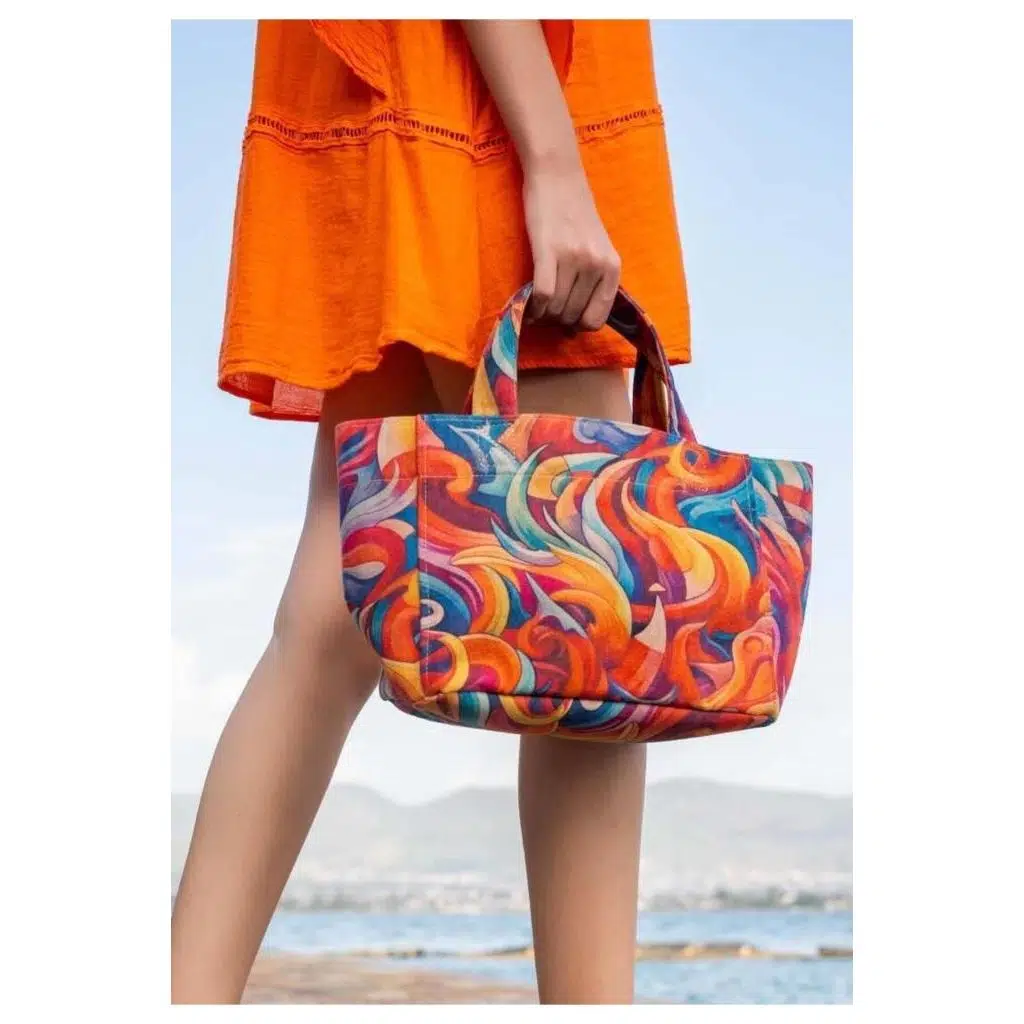 Kadın Vegan Mavi Medium Tote Bag - Spirals of Colour Tasarım