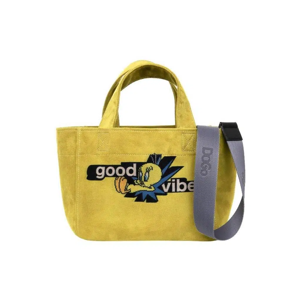 Kadın Vegan Sarı Medium Tote Bag - Warner Bros Tweety Good Vibes Only Tasarım