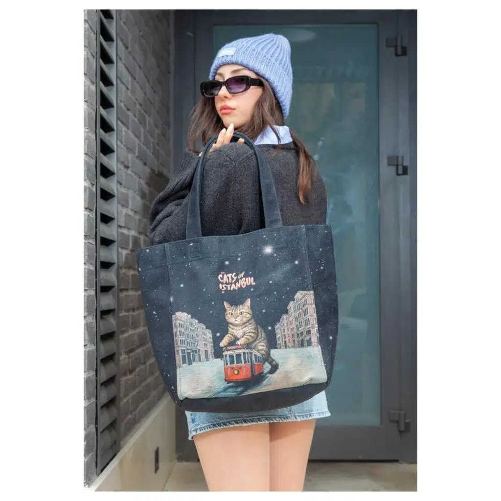 Dogo Kadın Vegan Siyah Large Tote Bag - Paws on Taksim Tasarım