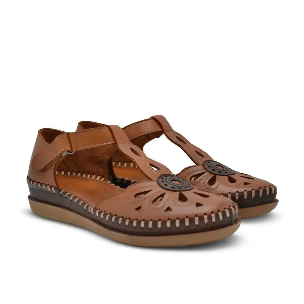Venüs Kadın Comfort Deri Sandalet Siyah Taba 18793505Y - taba