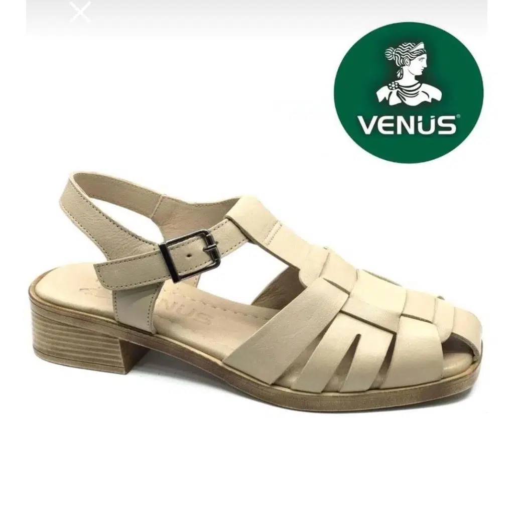 Venüs Turito Hakiki Deri Comfort Ortopetik Kadın Siyah Sandalet - Bej